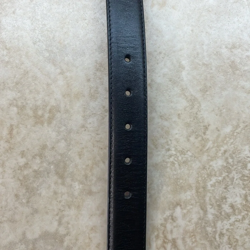 Lands’ End Belt Cow Leather The Outfitters Black Size 56 Silver Buckle Classic